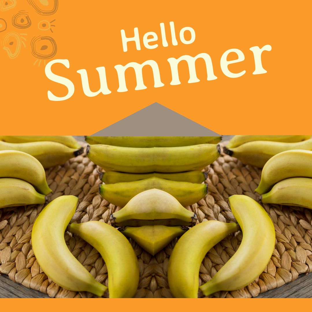 Hello Summer Text with Fresh Green Bananas