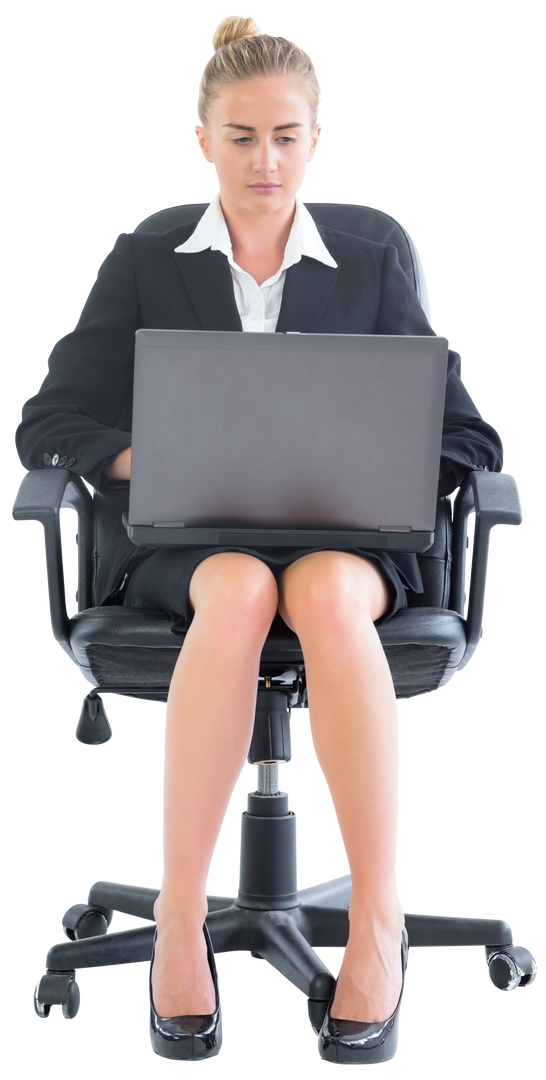 Transparent Businesswoman Sitting on Swivel Chair with Laptop - Download Free Stock Images Pikwizard.com