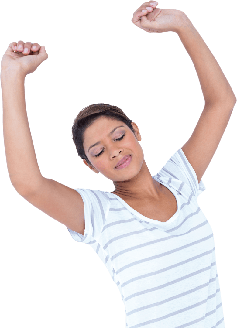 Relaxed Woman with Eyes Closed Stretching on Transparent Background