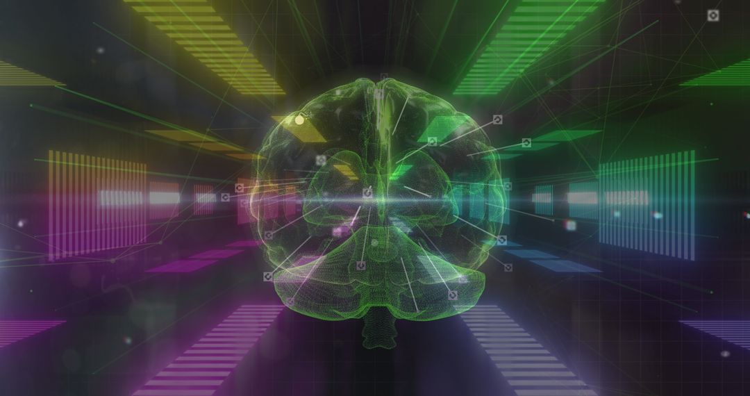 Digital Brain Hologram Surrounded by Futuristic Data Streams