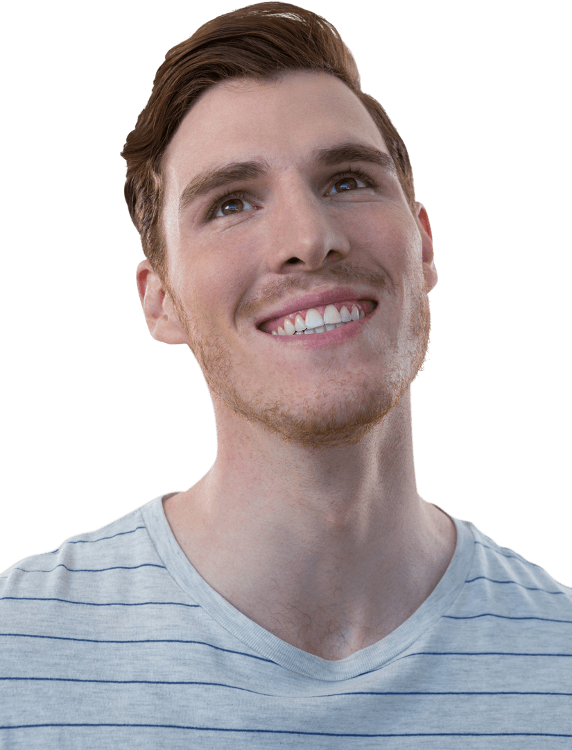 Portrait of Transparent Man Smiling, Looking Upwards