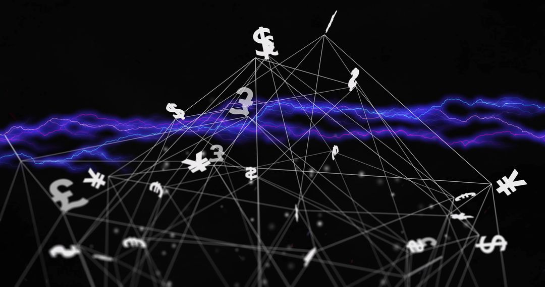 Digital Currency Symbols Networking on Black Background