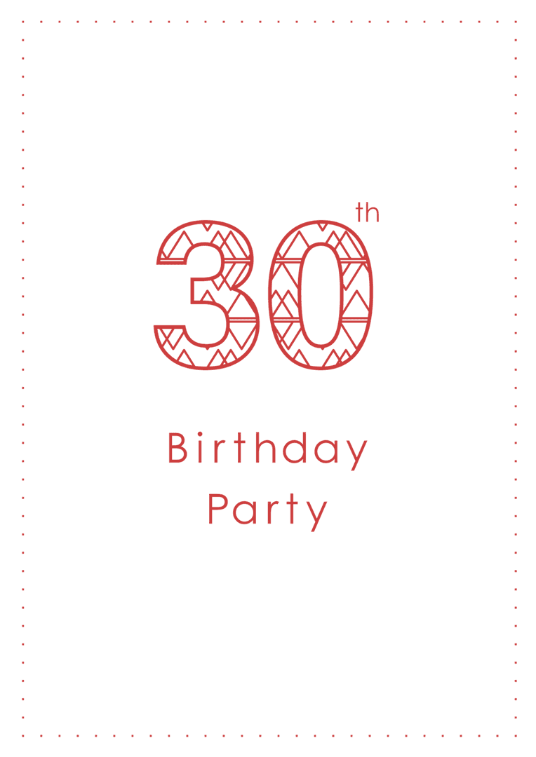 Red Patterned 30 on Transparent Format for Birthday