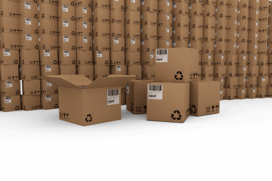 Transparent Stackable Cardboard Boxes Arranged for Mass Shipment