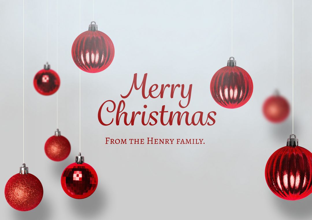 Festive Christmas Card with Red Baubles on Soft Grey