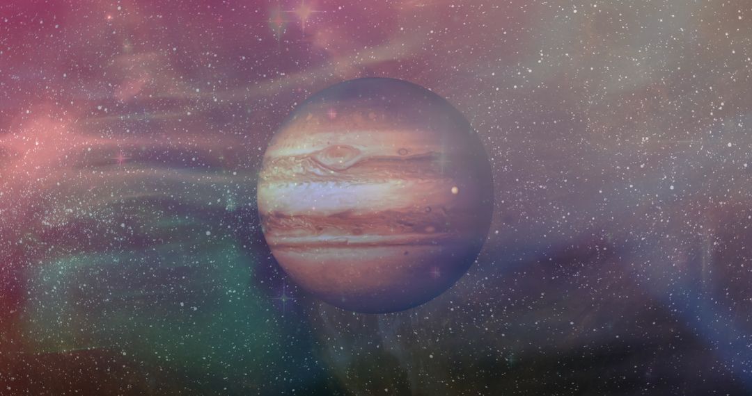 Mystical Planet Jupiter in Colorful Nebula Galaxy