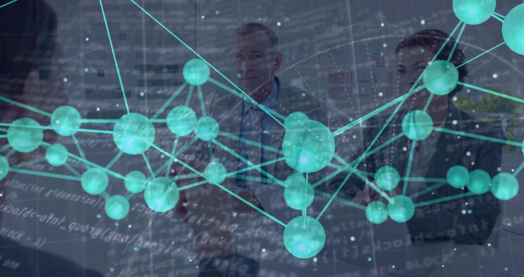 Business Professionals Analyzing Digital Data Structure for Innovative Solutions