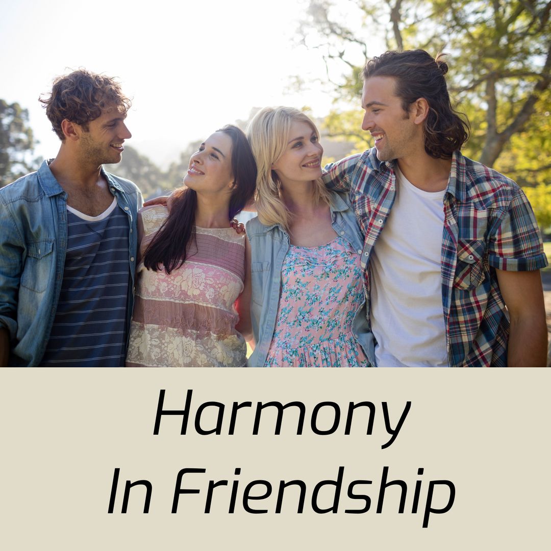 Smiling Friends Embracing in Park on Sunny Day