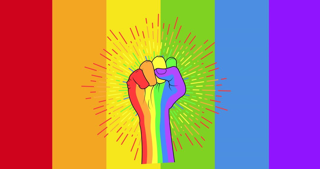 Pride Flag with Rainbow Fist Symbolizing Equality and Strength
