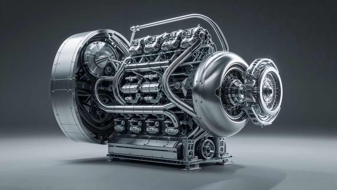 Futuristic Metallic Engine with Tubes and Turbine Detailing