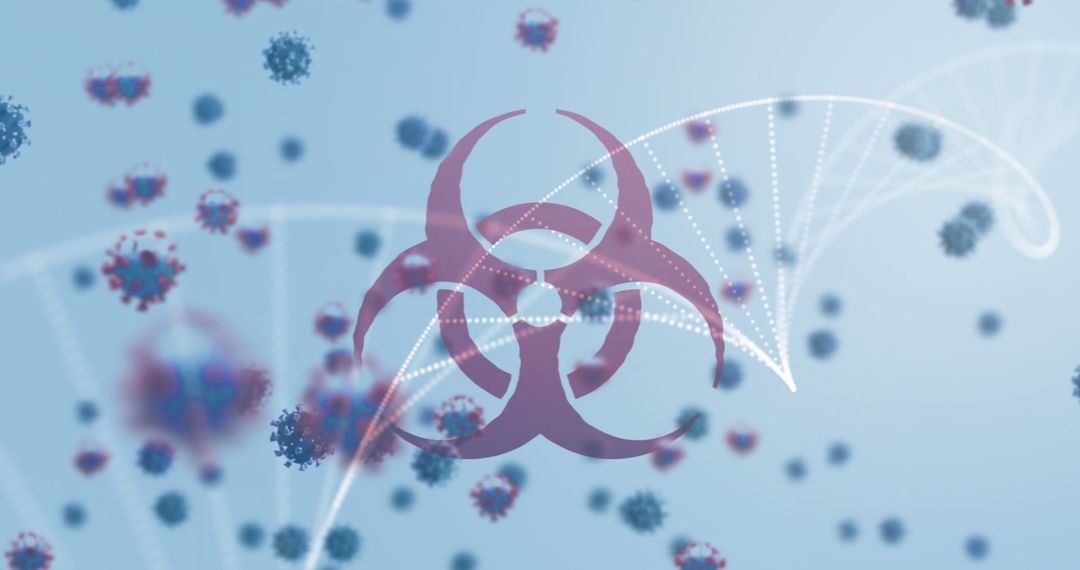 Biohazard Symbol with DNA and Viruses Illustrating Pandemic Concerns