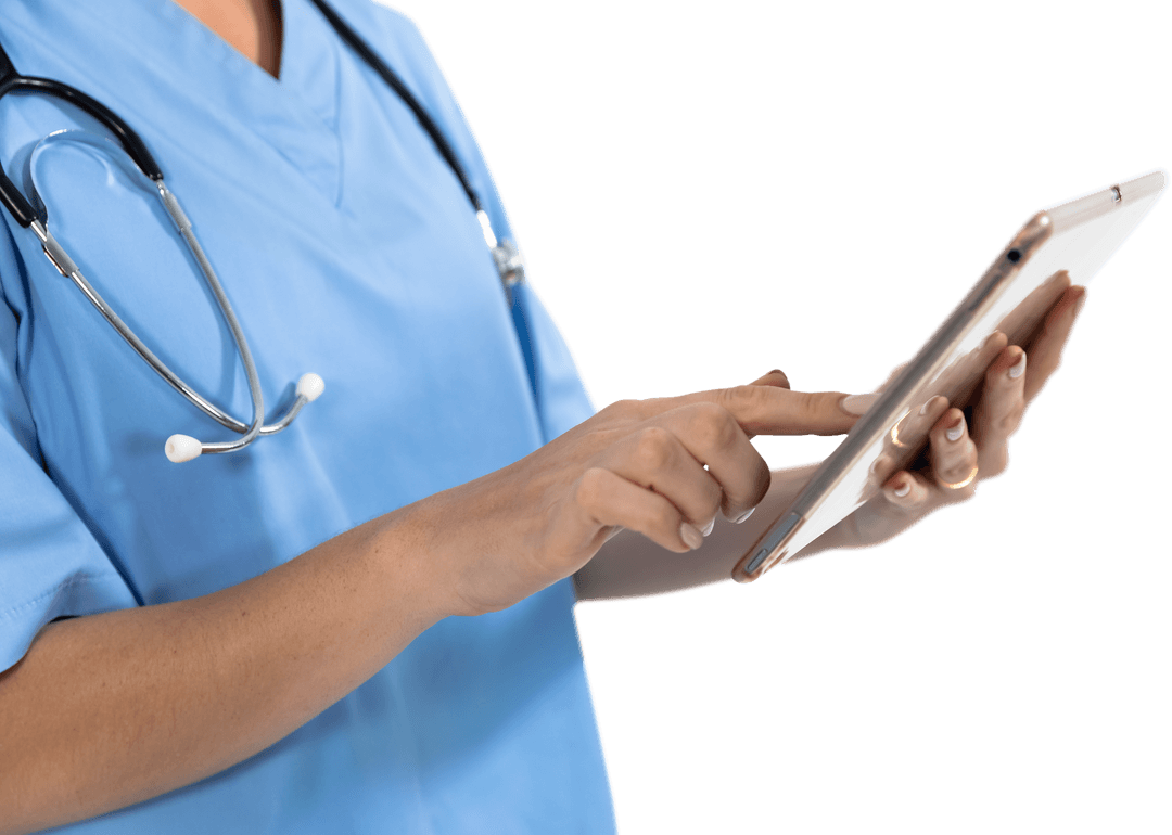 Transparent Healthcare Professional Using Modern Tablet Technology