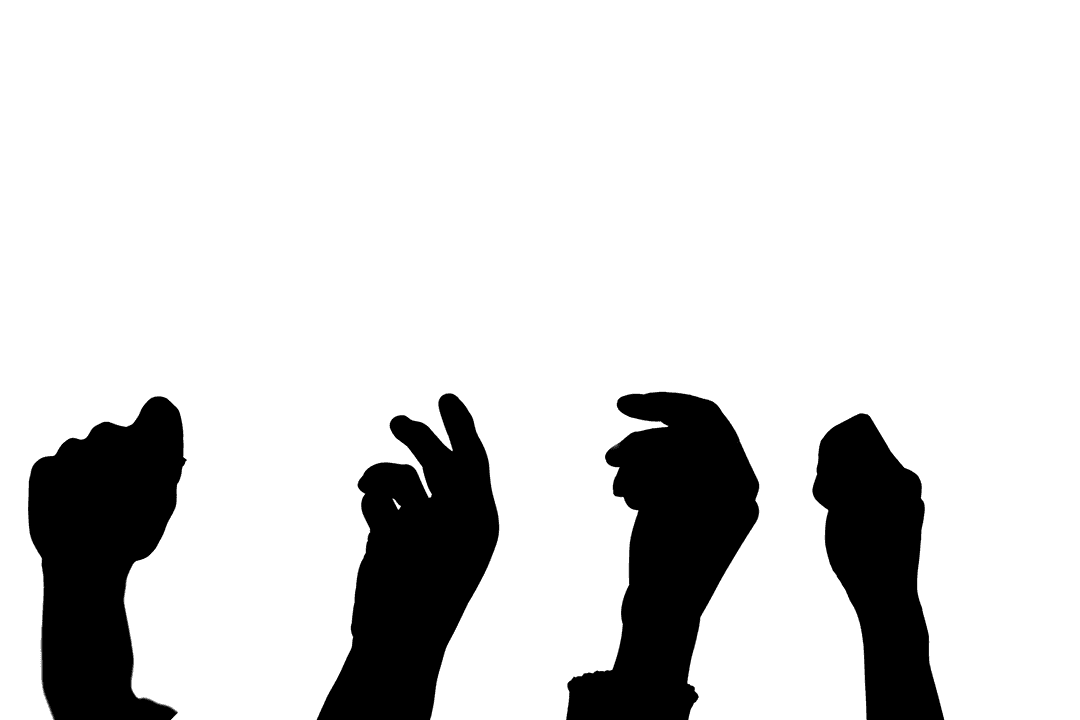 Silhouette of Hands Raised with Copy Space on Transparent Background