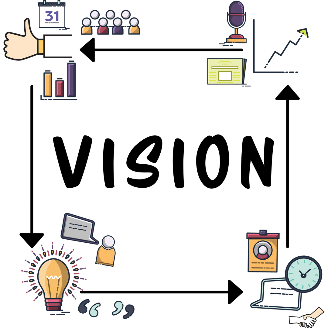 Colorful Transparent Business Icons and Vision Text Illustration