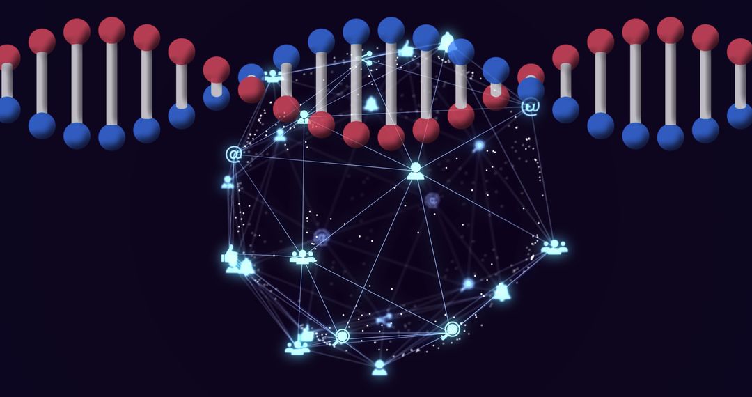 3D DNA Strand with Networked Global Connections in Blue
