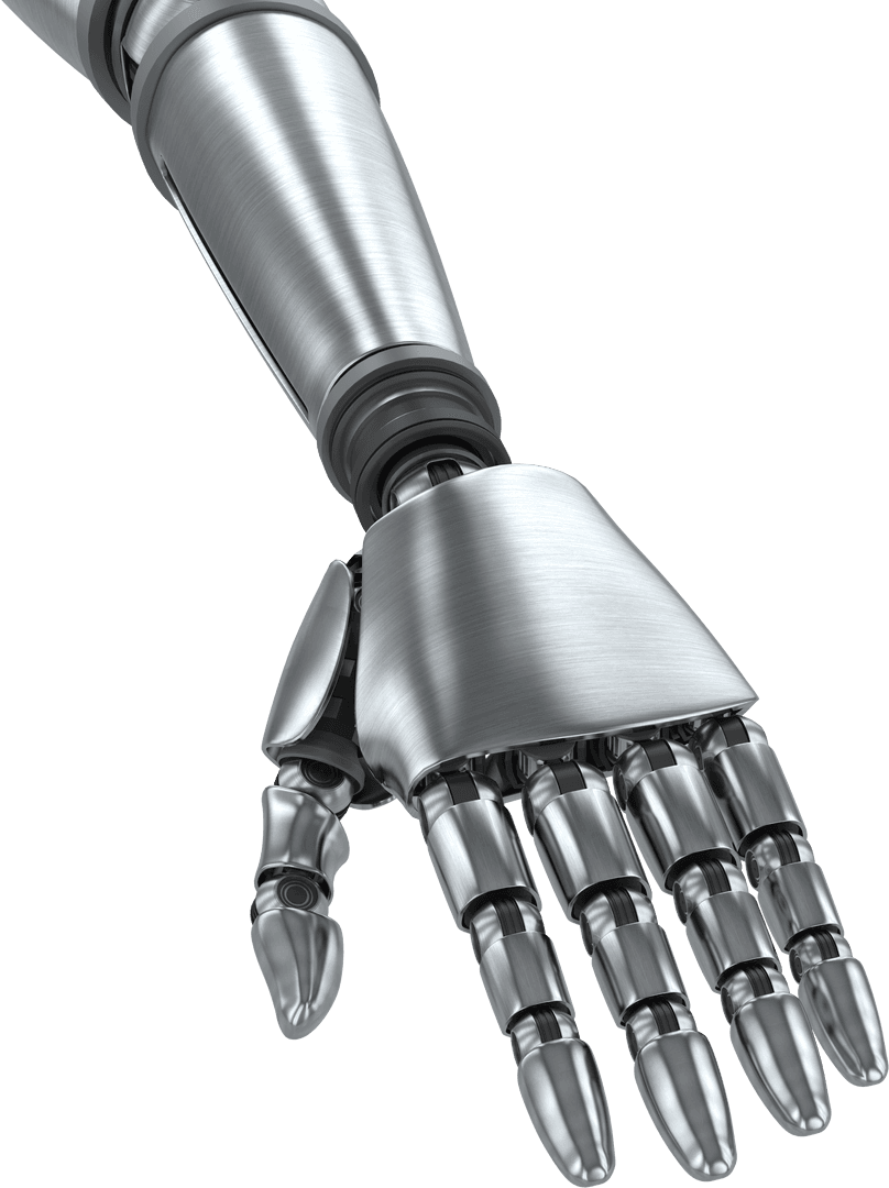Futuristic Silver Robotic Hand with Transparent Background