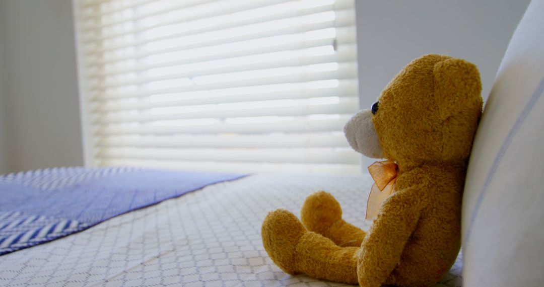 Teddy Bear on Bed in Bright Sunlit Room - Free Images, Stock Photos and Pictures on Pikwizard.com