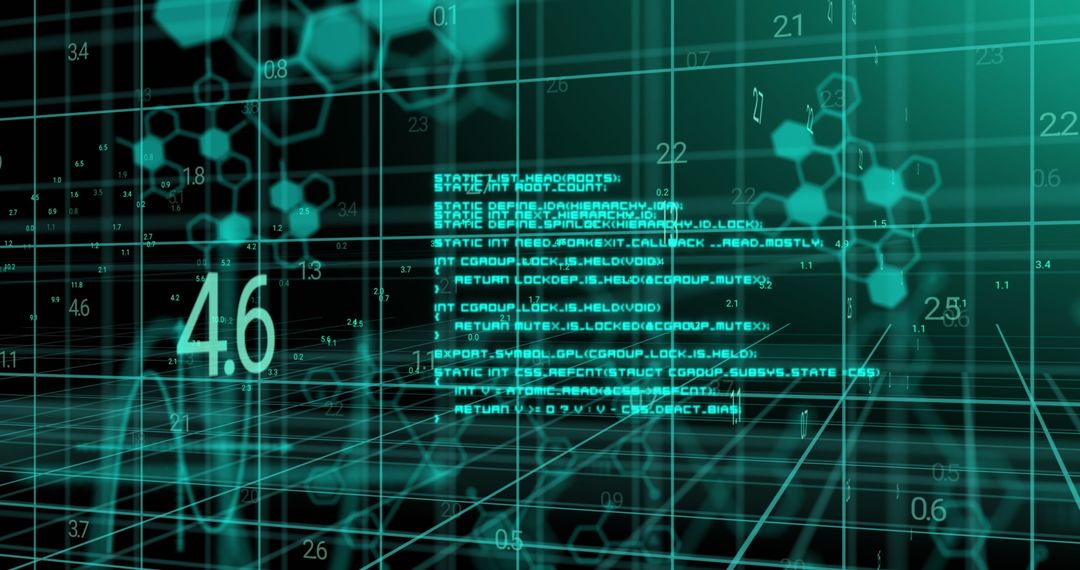 Futuristic Digital Data Stream with Code on 3D Grid Background