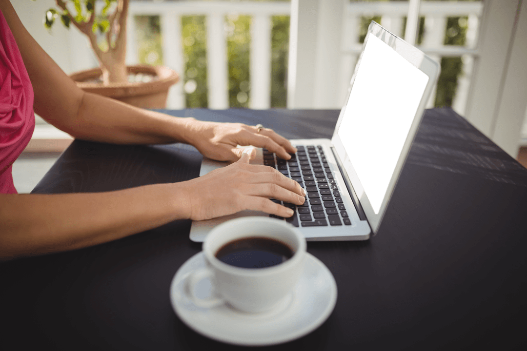 Transparent Laptop Menu Creative Workspace with Coffee