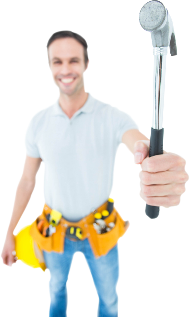 Confident Technician Holding Hammer, Transparent Background - Download Free Stock Images Pikwizard.com