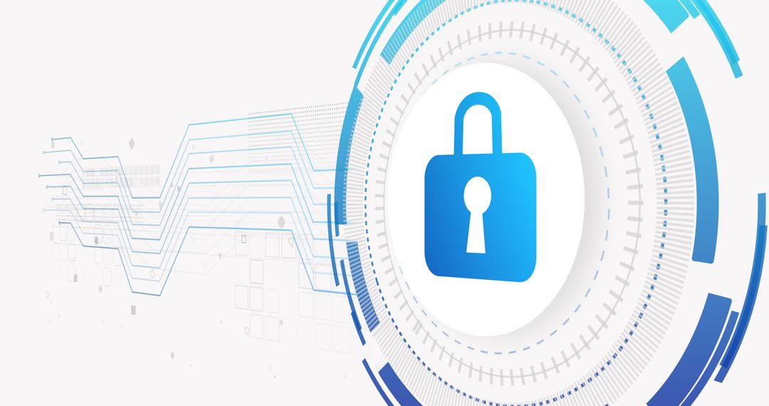 Cyber Security Lock with Network Connections on White Background