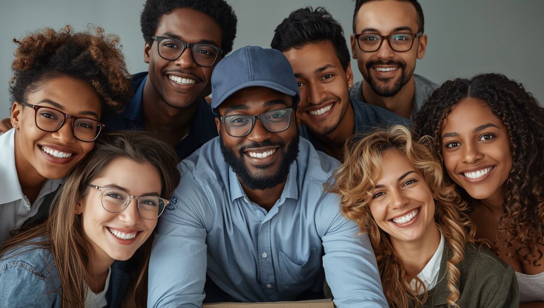 Diverse Group of Friends Smiling for Selfie Portrait