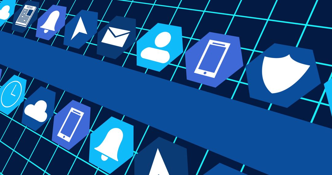 Futuristic Digital Interface with Blue Geometric Icons