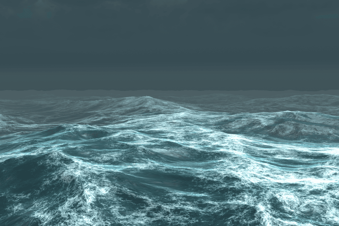 Illustration of Dynamic Sea and Gloomy Skies on Transparent Background