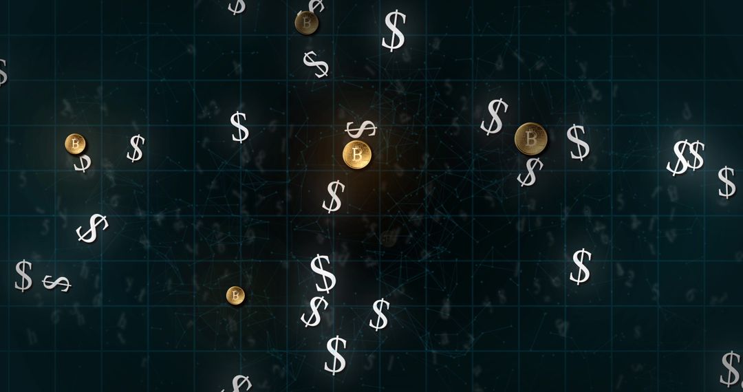 Digital Finance Symbols with Bitcoin and Dollars