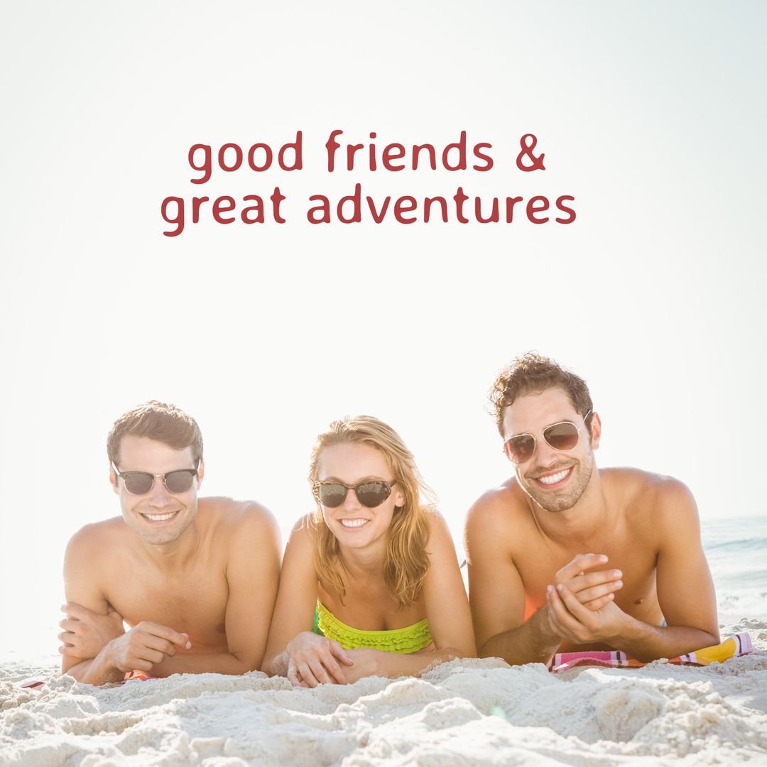 Group of Friends Relaxing on Beach in Sunny Weather
