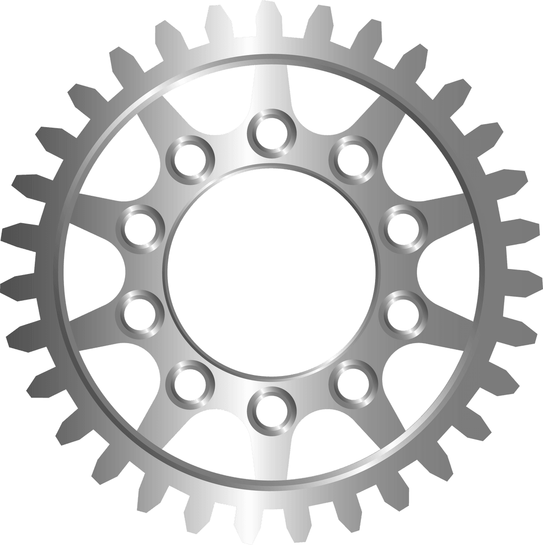 Circular Silver Gear with Detailed 3D Render on Transparent Background
