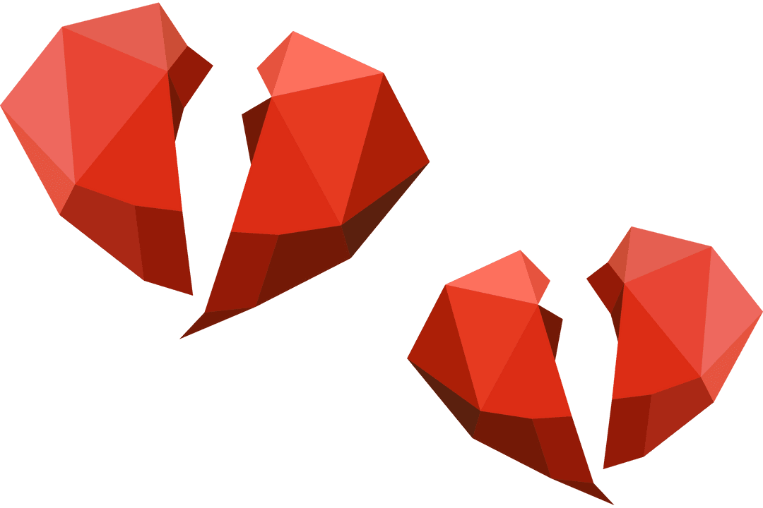 Abstract 3D Red Broken Hearts on Transparent Background