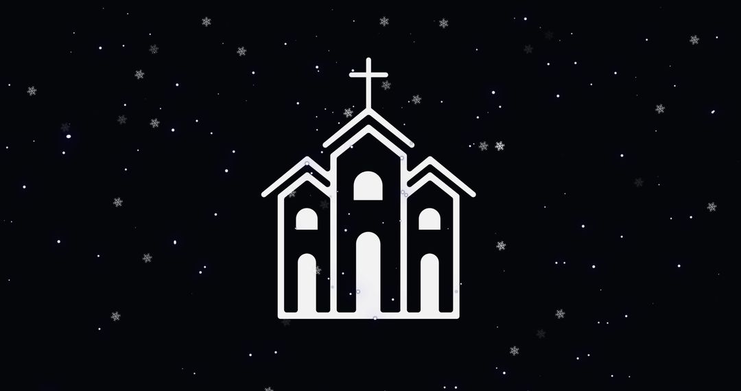 Digital Illustration of Snow Falling Around Church on Black Background - Free Images, Stock Photos and Pictures on Pikwizard.com