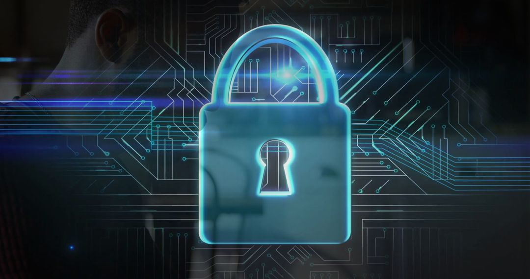 Glowing Padlock Icon on Virtual Circuit Board for Cybersecurity
