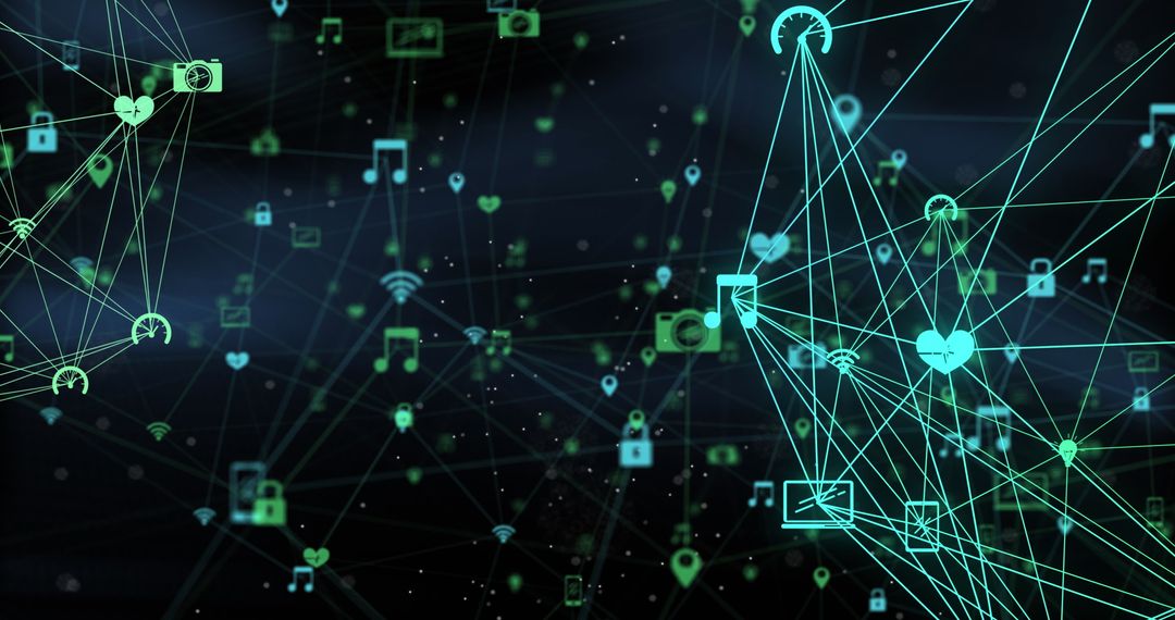 Abstract Digital Network with Floating Tech Icons