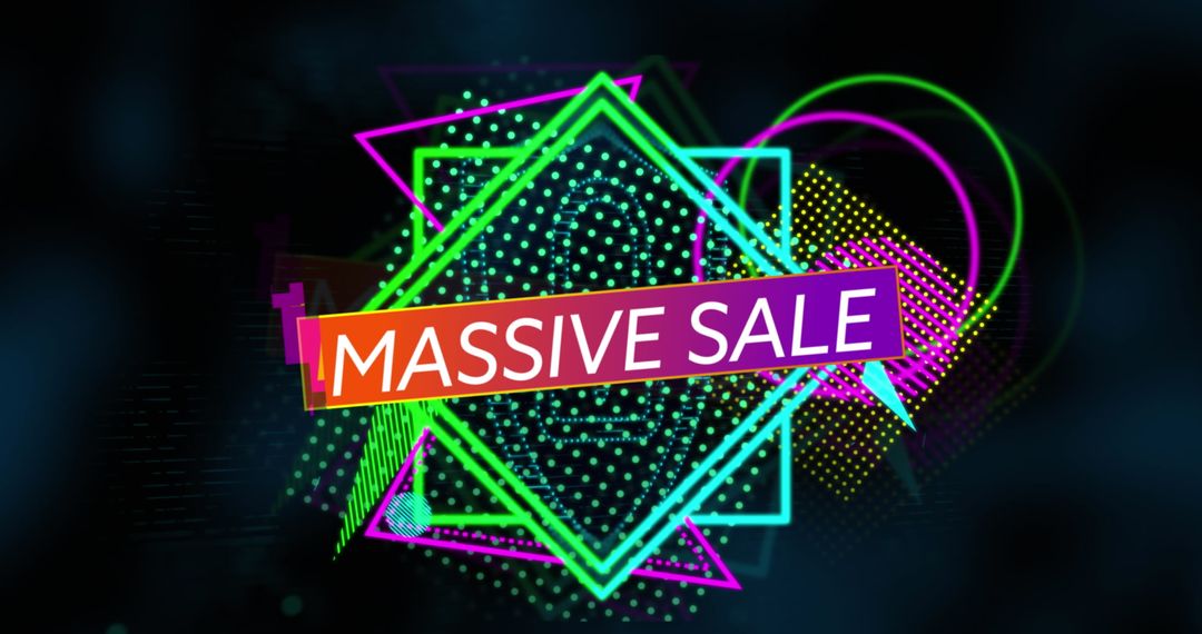 Vibrant Neon Geometric Digital Banner with Massive Sale Text