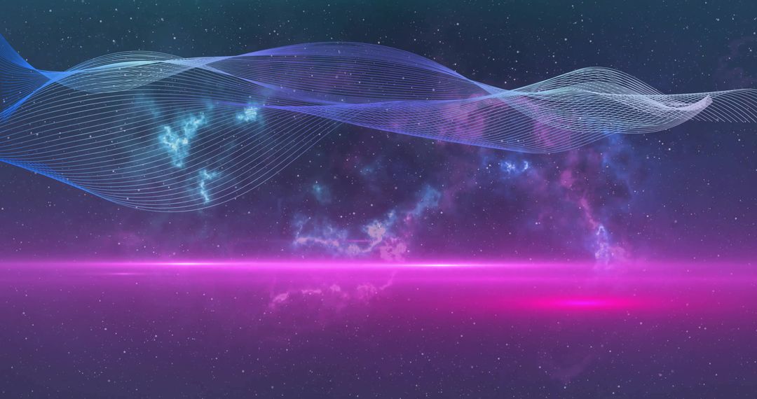 Abstract Glowing Mesh and Light Trails Over Starry Background