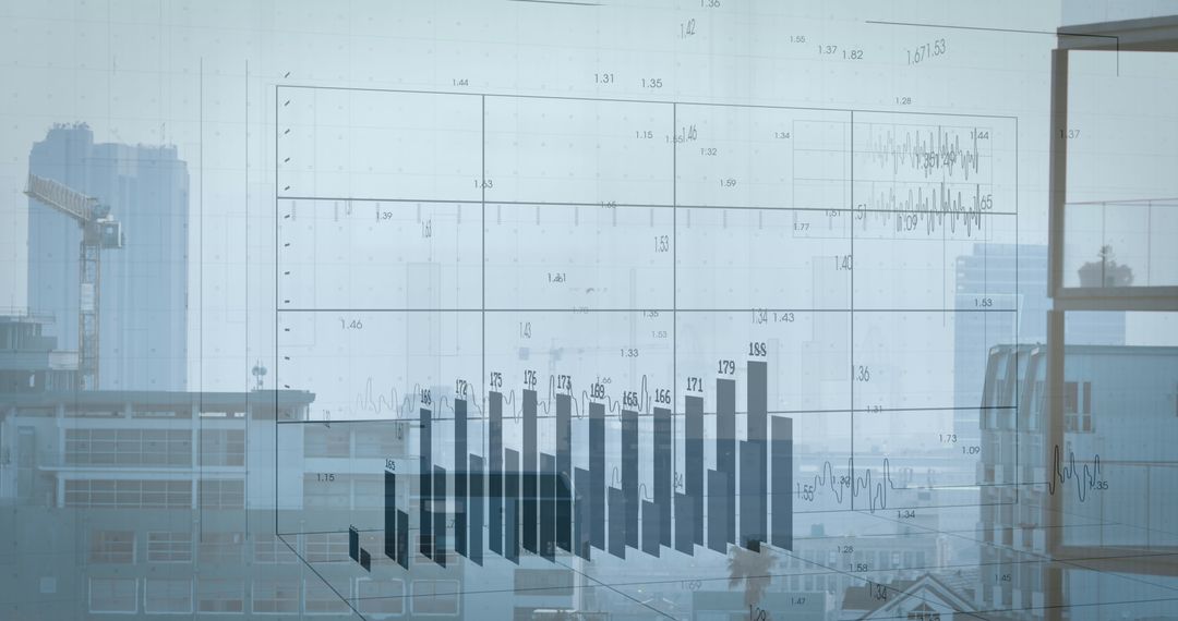 Abstract Financial Data Visualization Over Urban Skyline