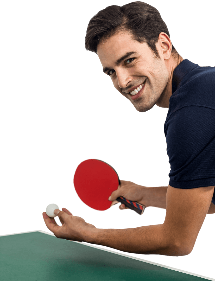 Joyful Young Man Ready to Serve in Table Tennis Transparent Background