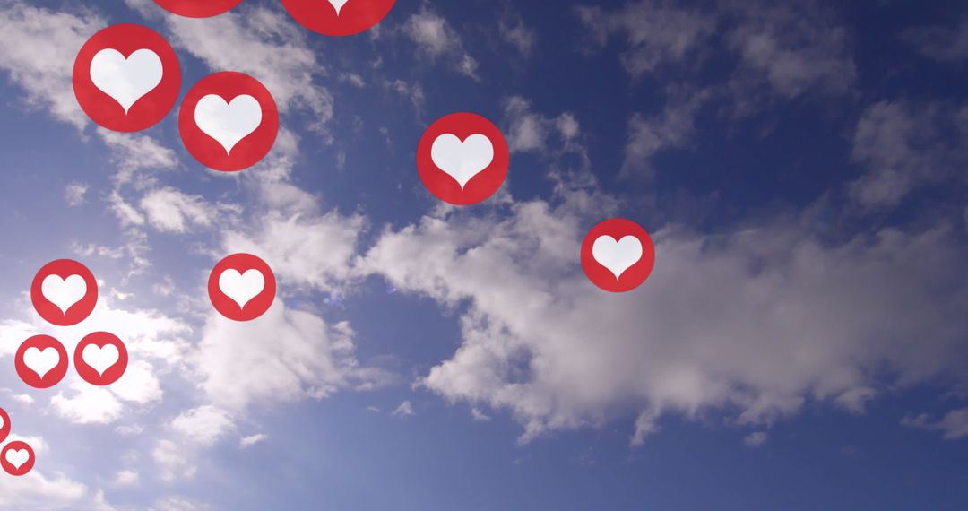 Red Heart Icons in Blue Sky Symbolizing Love
