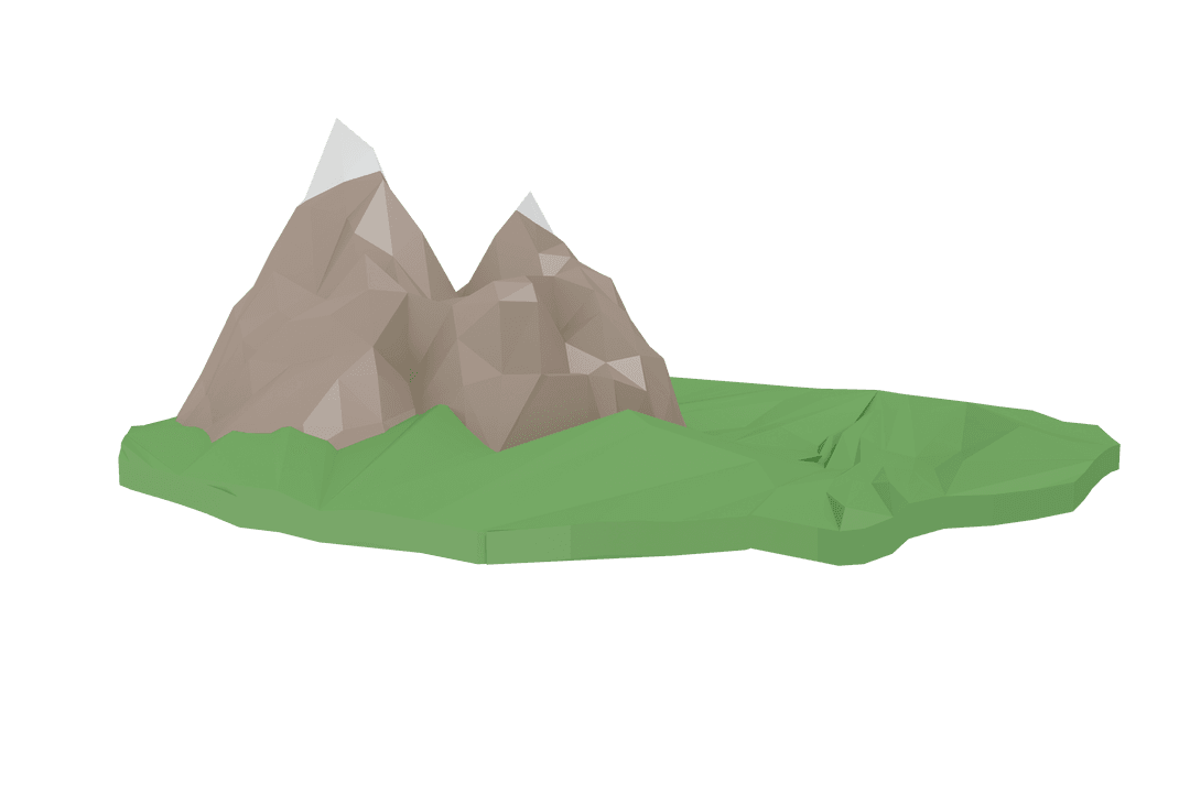 Digital Polygonal Mountains and Grass Field on Transparent Background