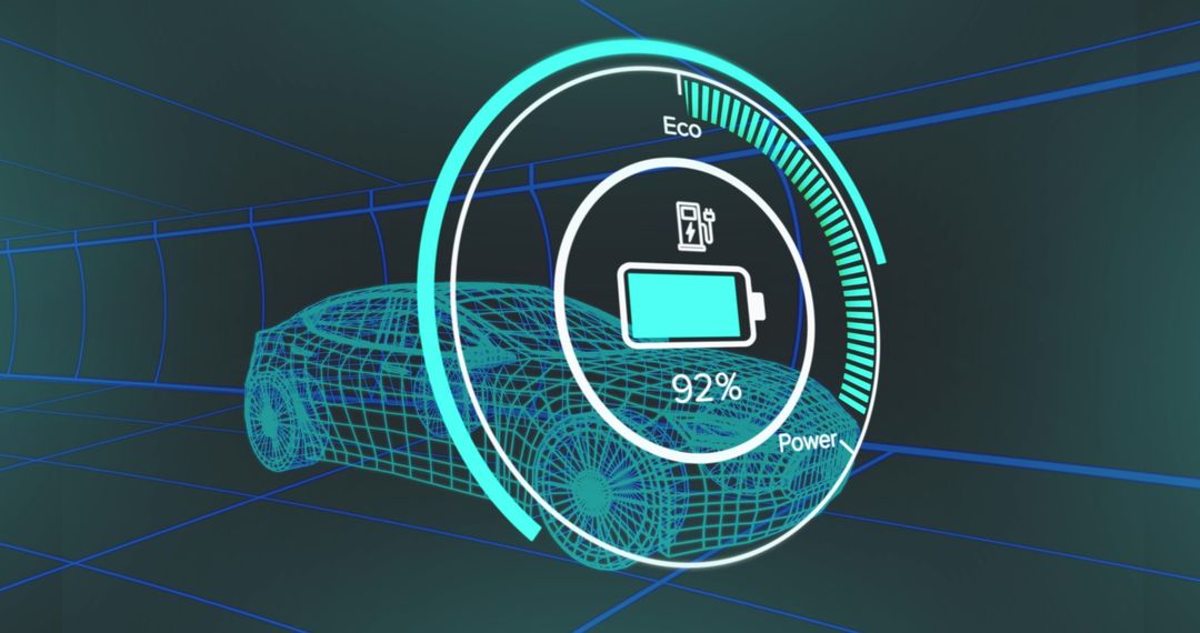 Futuristic Electric Car Wireframe with Charging Indicator