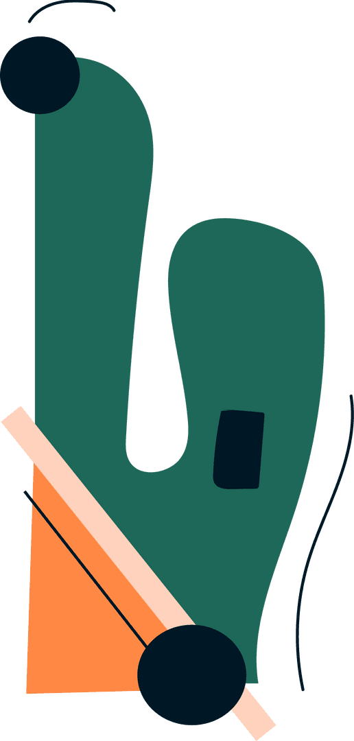 Abstract Cactus Silhouette with Geometric Shapes on Transparent Backdrop