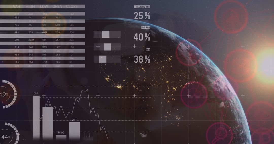 Digital Analytics Overlay Earth with Futuristic Technology