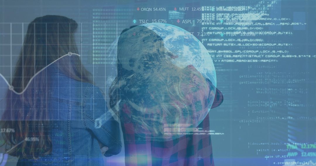 Analysts Examining Holographic Globe in High-Tech Control Room