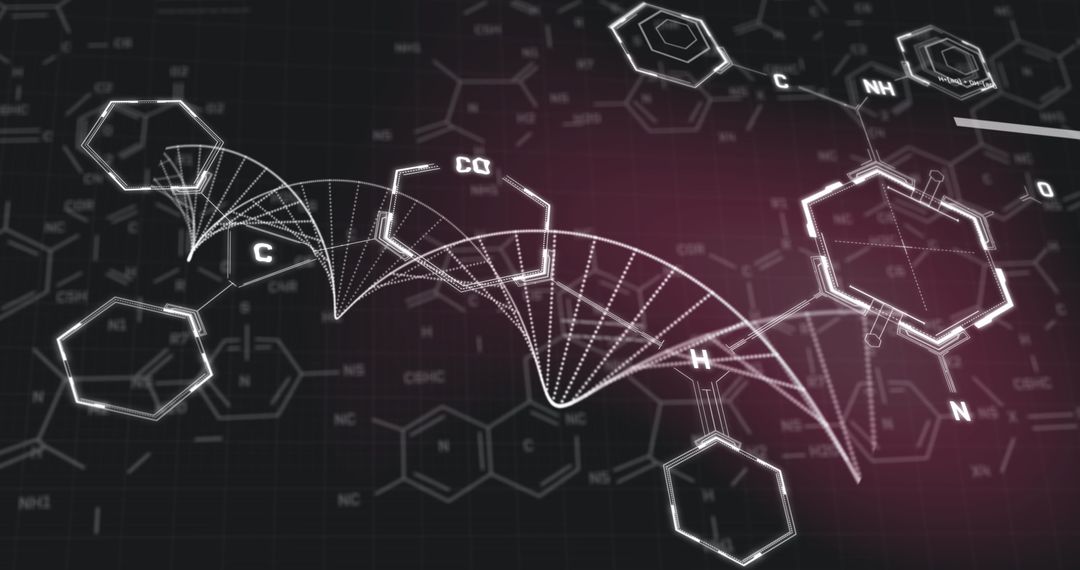 Abstract DNA Helix and Chemical Structures on Dark Background
