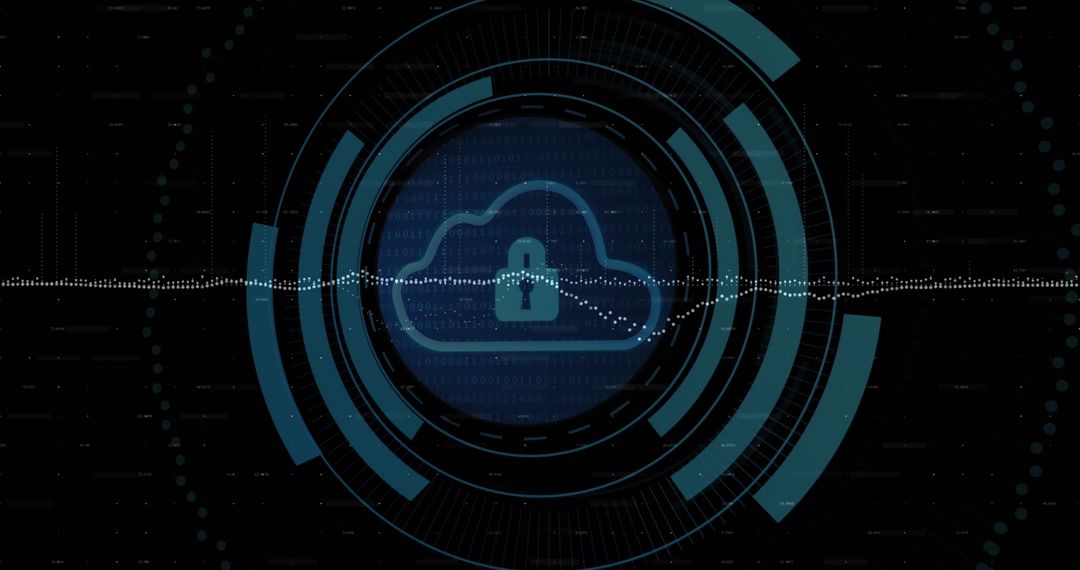 Digital Cloud Security with Padlock and Tech Interface Design