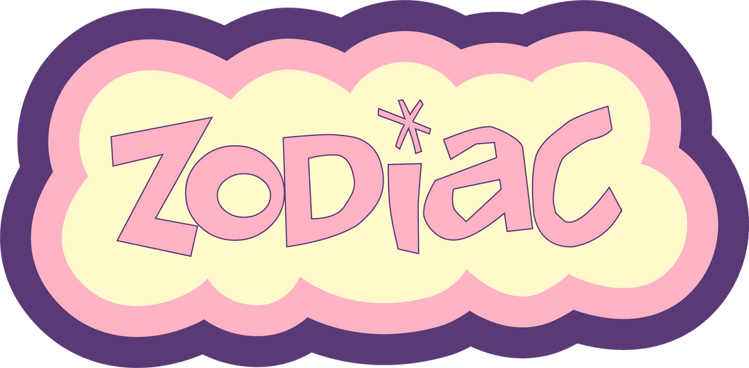 Whimsical Zodiac Text in Playful Scalloped Cloud Shape on Transparent