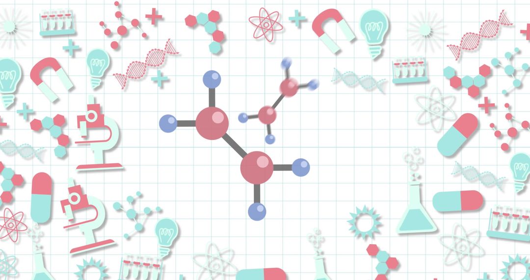 Scientific Icons on Graph Paper Background