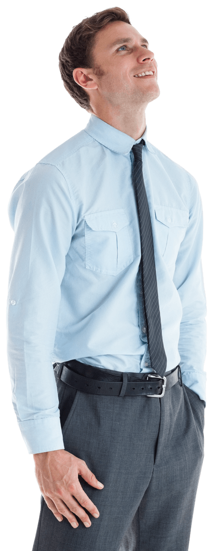 Transparent Smiling Businessman with Hand in Pocket